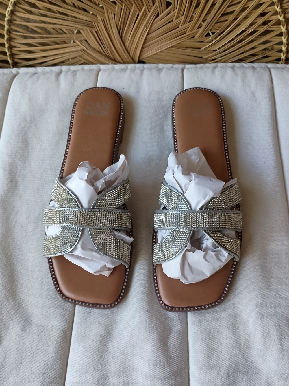 Madden NYC Embellished Silver Slide Sandals - Women_11